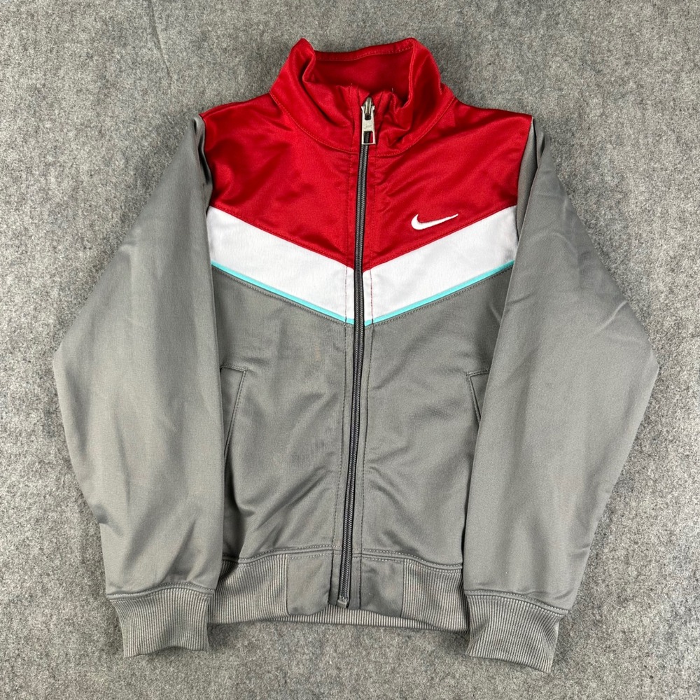 Kids Nike Track Jacket Red Gray Full Zip Up Athletic Size‎ 4 Boys Logo Sports